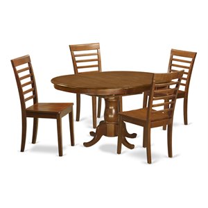 East West Furniture Portland 5-piece Wood Dining Table Set in Saddle Brown