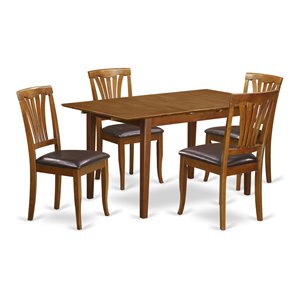 East West Furniture Picasso 5-piece Wood Dining Table Set in Saddle Brown