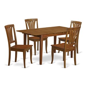 East West Furniture Picasso 5-piece Wood Dining Room Set in Saddle Brown