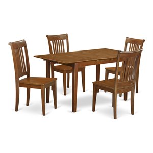 East West Furniture Picasso 5-piece Wood Table and Dining Chairs in Saddle Brown