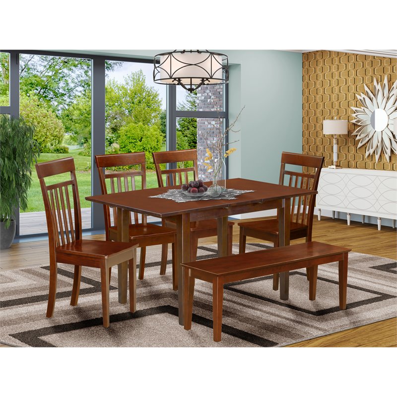 East West Furniture Norfolk 6-piece Wood Kitchen Table Set in Mahogany