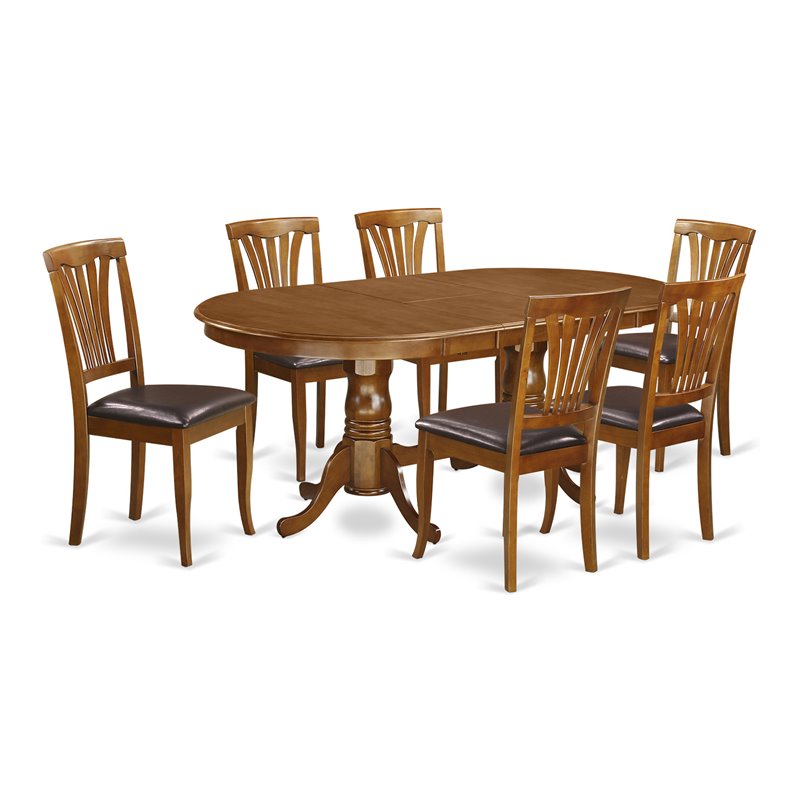 East West Furniture Plainville 7-piece Dining Set with Leather Seat in Brown