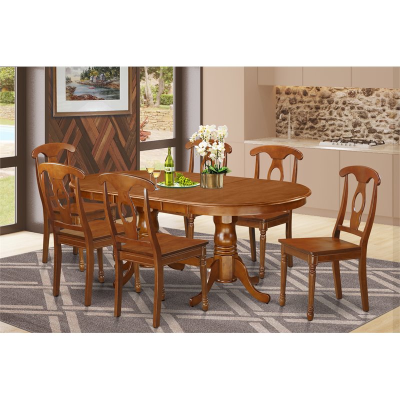 East West Furniture Plainville 7-piece Wood Dining Table and Chair Set in Brown