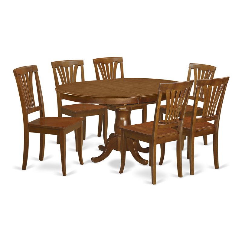 East West Furniture Portland 7-piece Dining Set with Wood Seat in Brown