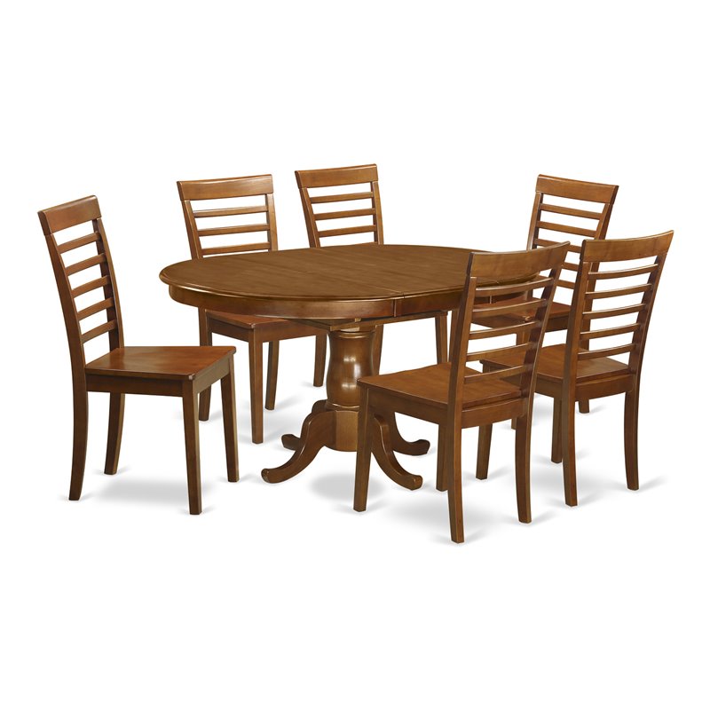 East West Furniture Portland 7-piece Dining Set with Wood Chairs in Brown