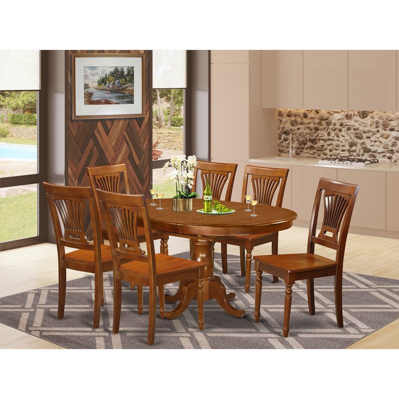 East West Furniture Portland 7-piece Wood Table and Dining Chairs in Brown