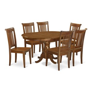 East West Furniture Portland 7-piece Wood Dining Set in Saddle Brown