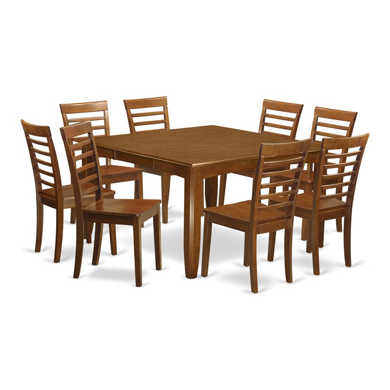 East West Furniture Parfait 9-piece Wood Dining Table Set in Saddle Brown