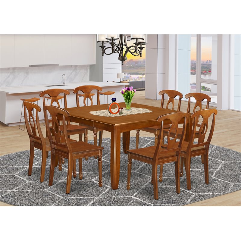 East West Furniture Parfait 9-piece Wood Dining Room Set in Saddle Brown