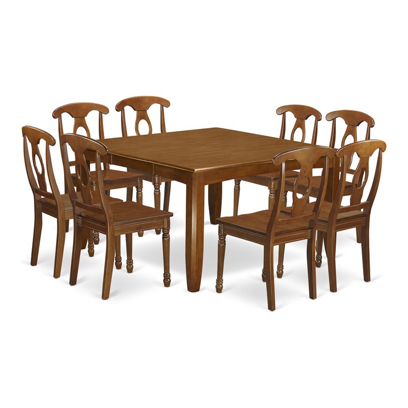 East West Furniture Parfait 9-piece Wood Dining Room Set in Saddle Brown