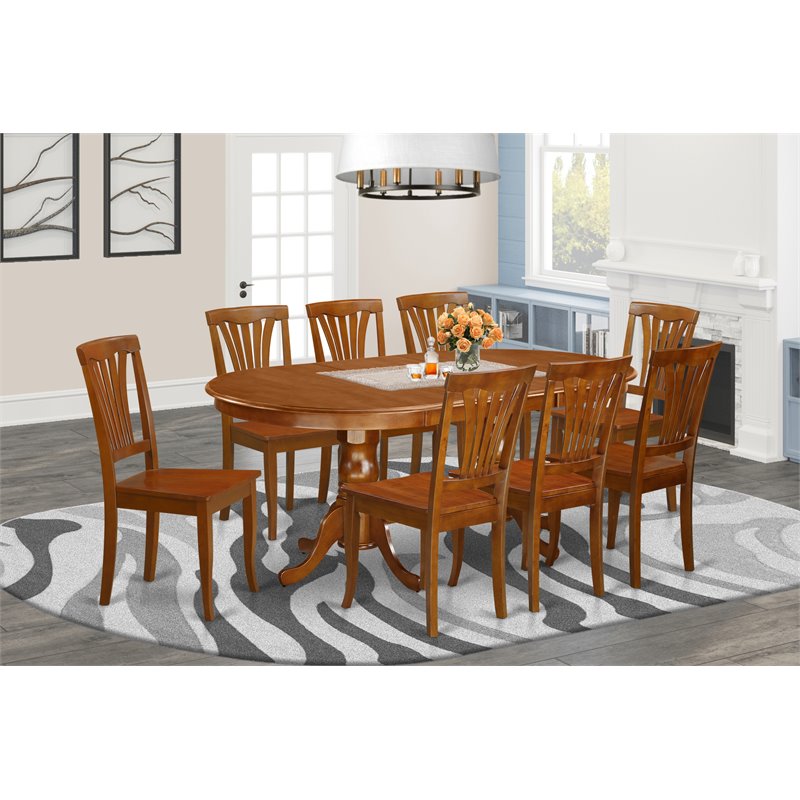 East West Furniture Plainville 9-piece Dining Set with Wood Chairs in Brown