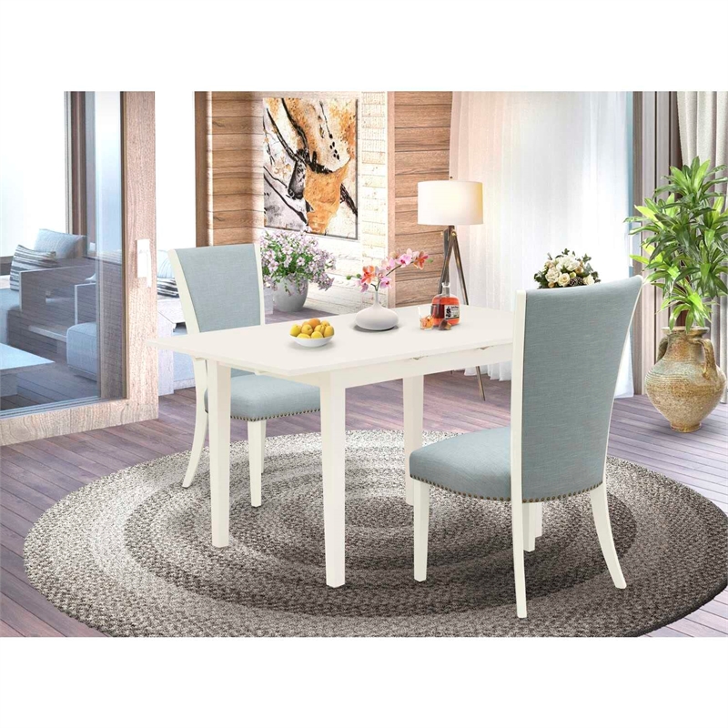East West Furniture Norden 3-Piece Wood Kitchen Set in Linen White/Baby Blue