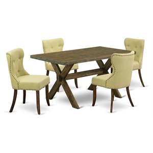 East West Furniture X-Style 5-Piece Dining Set in Distressed Jacobean/Limelight