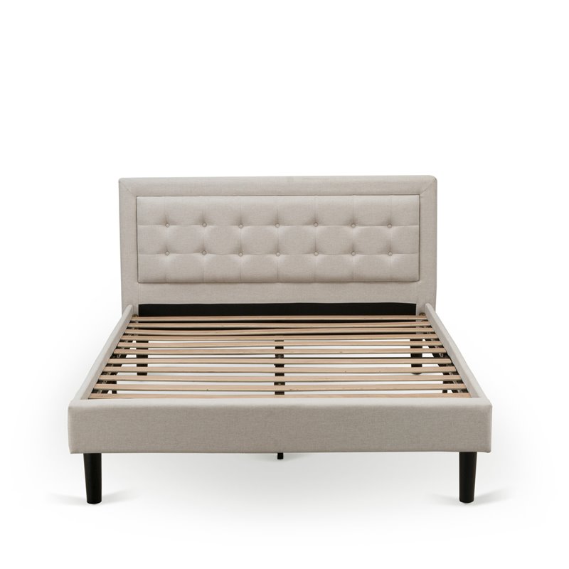 East West Furniture Fannin Traditional Wood Platform Queen Bed in Mist Beige