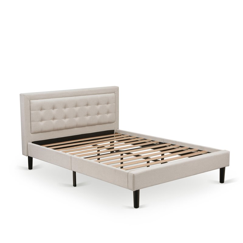 East West Furniture Fannin Traditional Wood Platform Queen Bed in Mist Beige