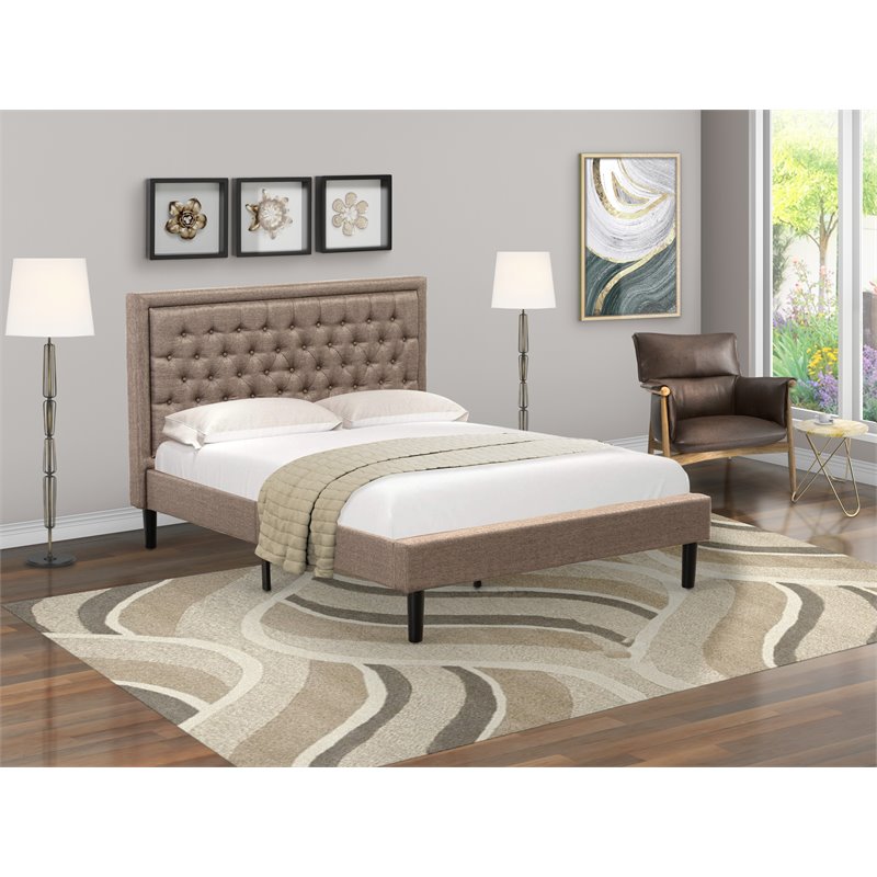 East West Furniture Kendall Traditional Wood Platform Queen Bed in Dark Brown