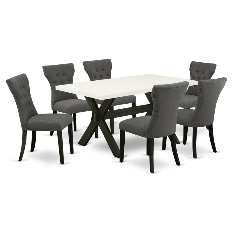 East West Furniture X-Style 7-piece Wood Kitchen Set in Dark Gotham Gray