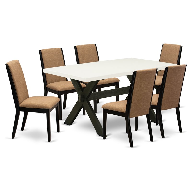 East West Furniture X-Style 7-piece Wood Dining Set in Black/Light Sable