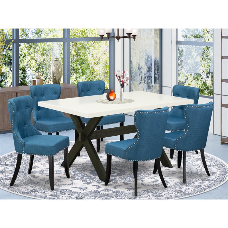 East West Furniture X-Style 7-piece Wood Dining Room Set in White and Black