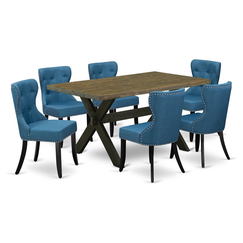 East West Furniture X-Style 7-piece Kitchen Set in Distressed Jacobean and Black