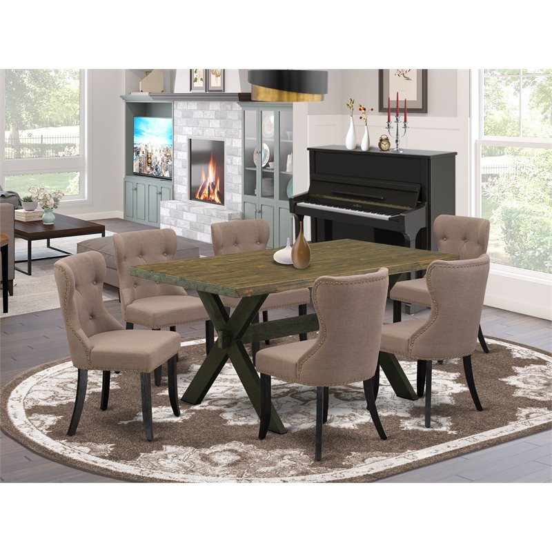 East West Furniture X-Style 7-piece Wood Dining Set in Black/Coffee