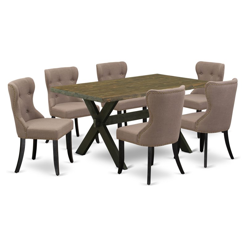East West Furniture X-Style 7-piece Wood Dining Set in Black/Coffee