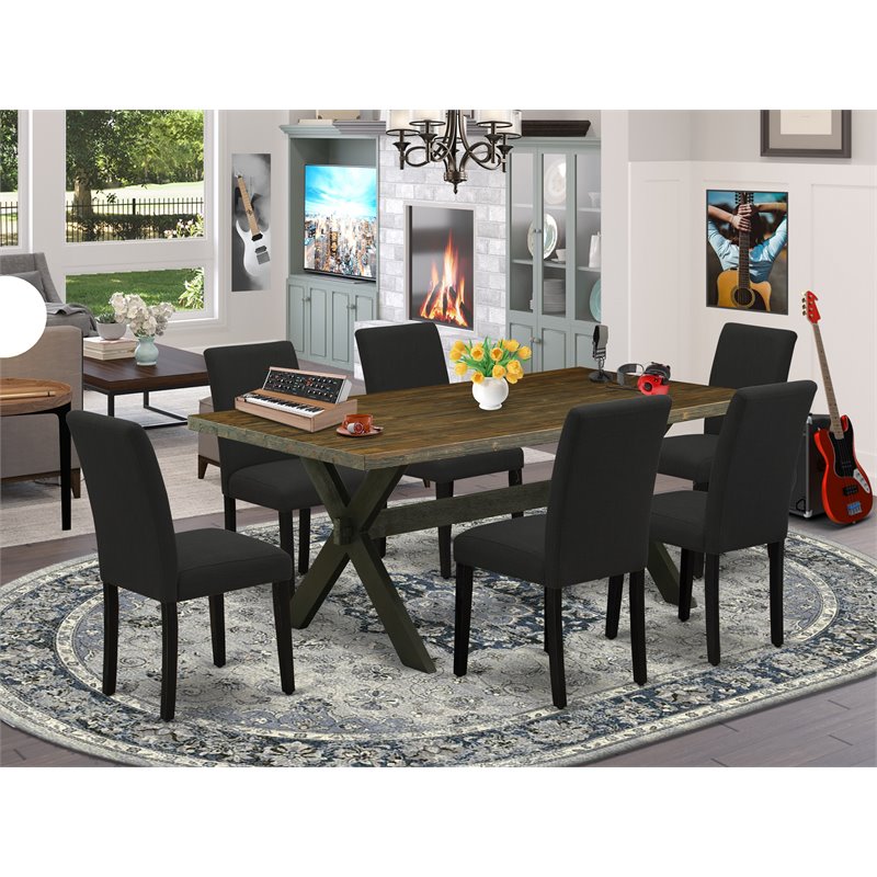 East West Furniture X-Style 7-piece Wood Kitchen Table Set in Black Finish