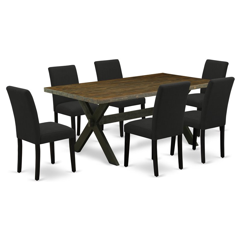 East West Furniture X-Style 7-piece Wood Kitchen Table Set in Black Finish