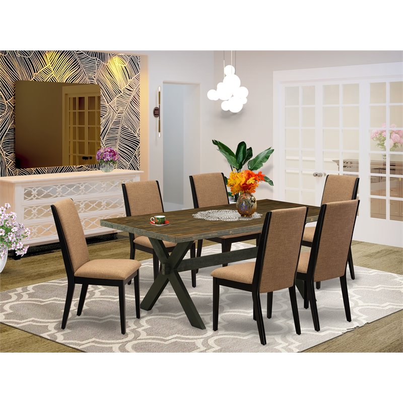 East West Furniture X-Style 7-piece Wood Dining Set in Black/Sable