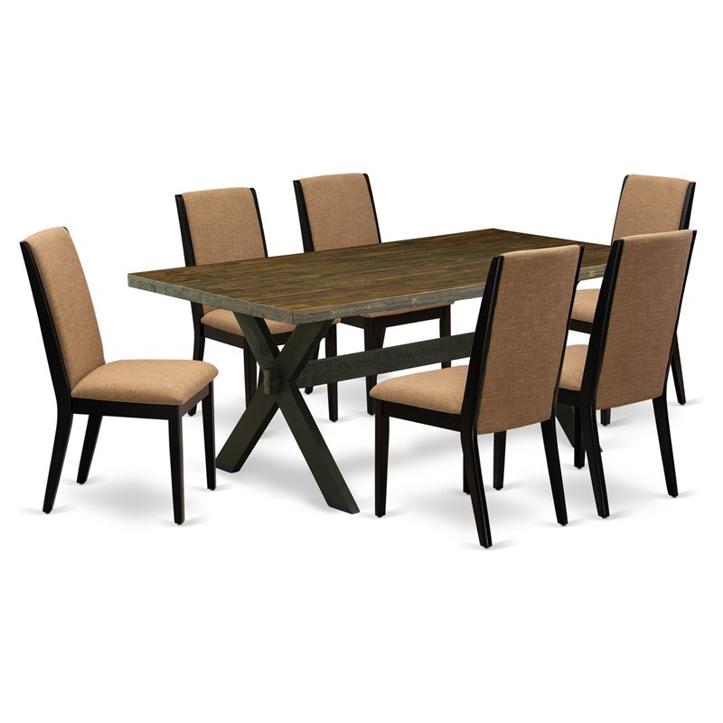 East West Furniture X-Style 7-piece Wood Dining Set in Black/Sable