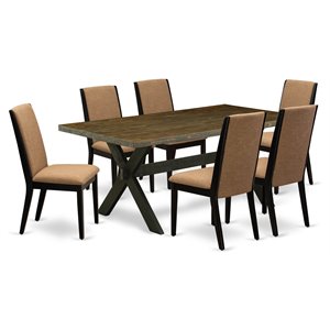 East West Furniture X-Style 7-piece Wood Dining Set in Black/Sable