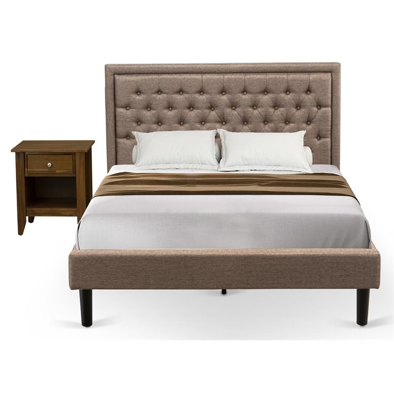 East West Furniture 2-piece Traditional Wood Queen Bed Set in Khaki Brown