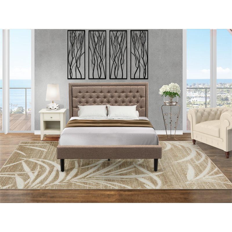 East West Furniture 2-piece Traditional Wood Queen Bed Set in Dark Khaki Brown