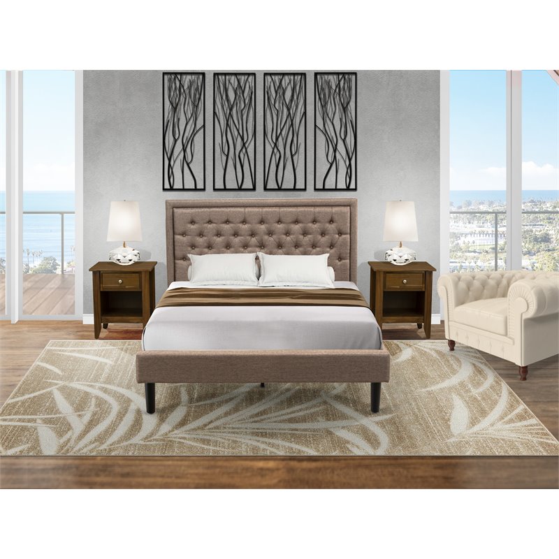 East West Furniture 3-piece Traditional Wood Queen Bedroom Set in Khaki Brown