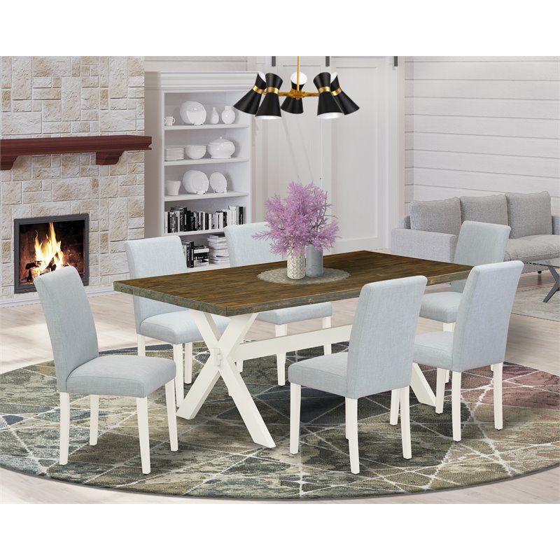 East West Furniture X-Style 7-piece Wood Kitchen Set in Linen White/Jacobean