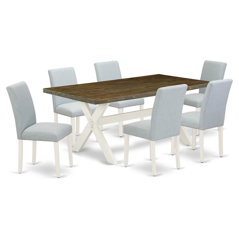 East West Furniture X-Style 7-piece Wood Kitchen Set in Linen White/Jacobean