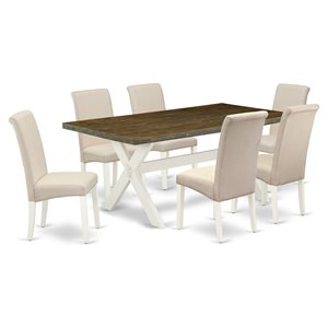 East West Furniture X-Style 7-piece Wood Dinette Set in Linen White/Cream