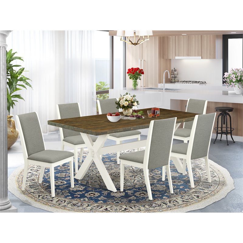 East West Furniture X-Style 7-piece Wood Dinette Set in Linen White/Shitake