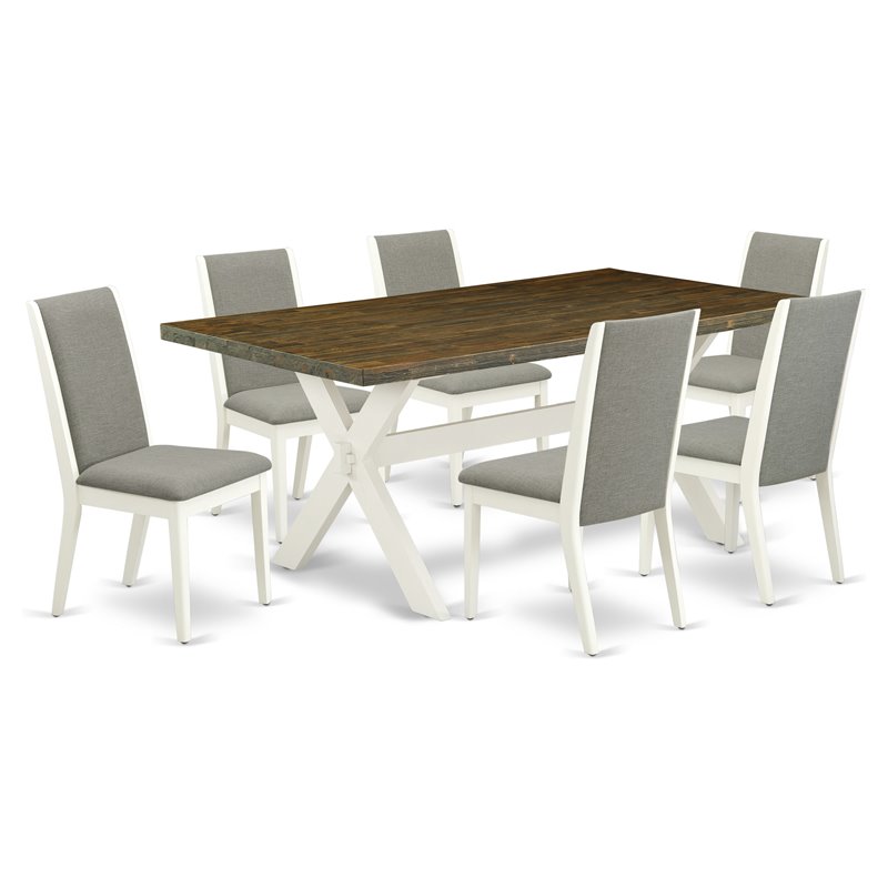East West Furniture X-Style 7-piece Wood Dinette Set in Linen White/Shitake