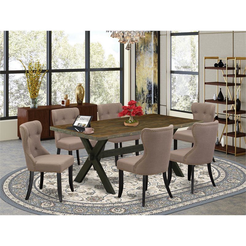East West Furniture X-Style 7-piece Wood Dining Set in Black/Coffee/Jacobean