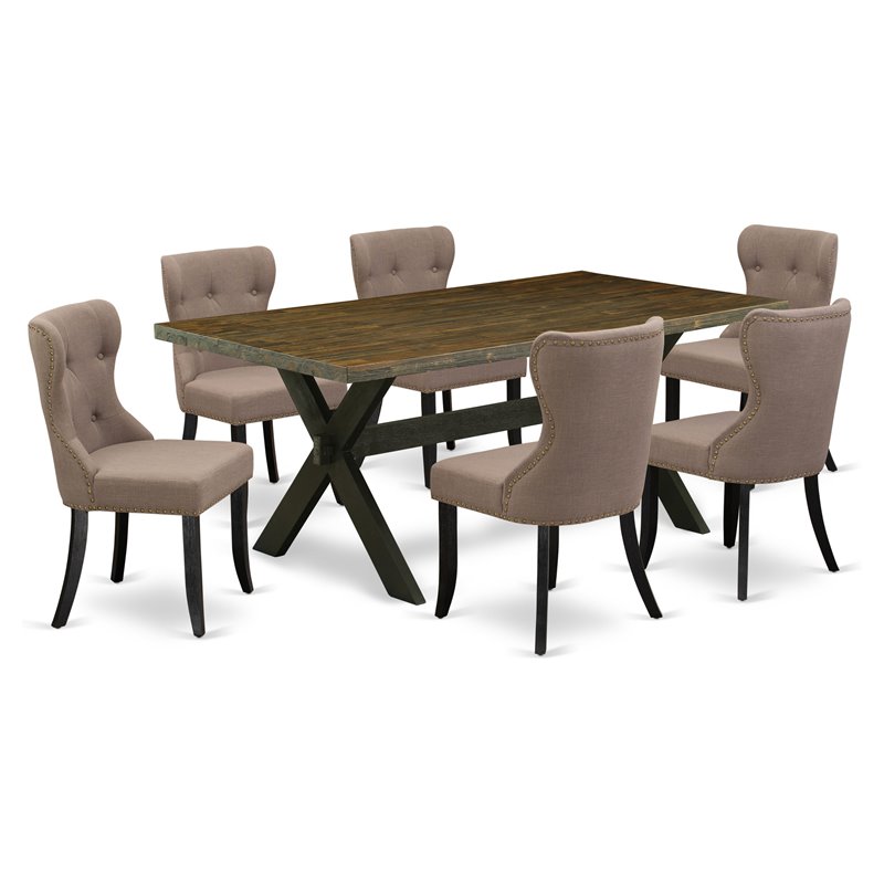 East West Furniture X-Style 7-piece Wood Dining Set in Black/Coffee/Jacobean