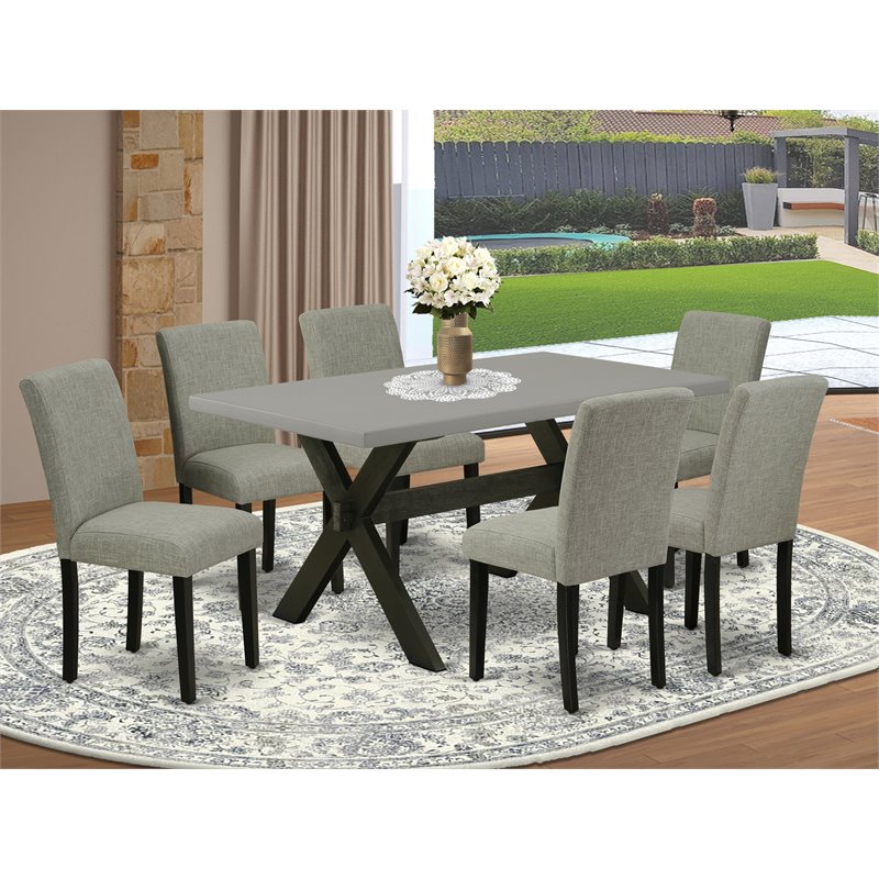 East West Furniture X-Style 7-piece Wood Dinette Table Set in Light Gray