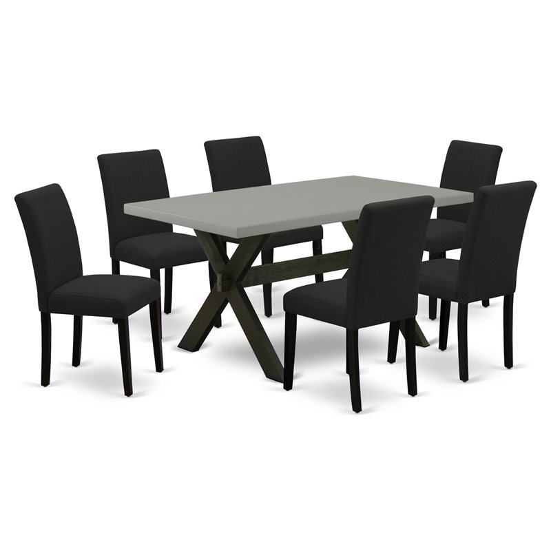 East West Furniture X-Style 7-piece Wood Dining Set in Black/Cement