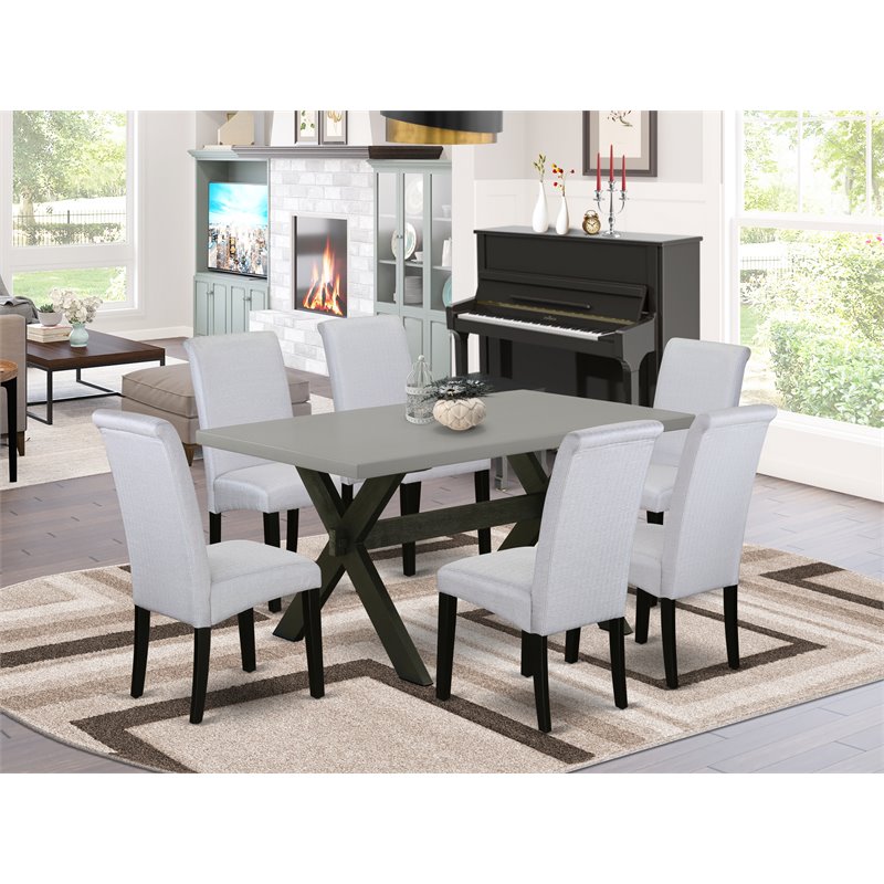 East West Furniture X-Style 7-piece Traditional Wood Kitchen Set in Black
