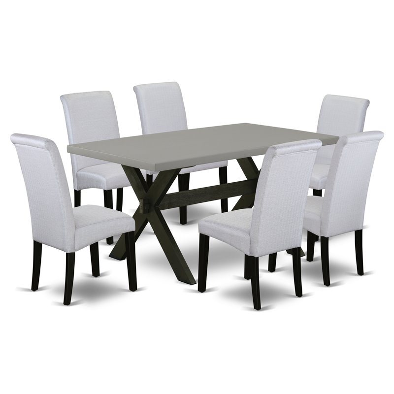 East West Furniture X-Style 7-piece Traditional Wood Kitchen Set in Black