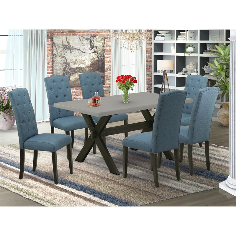 East West Furniture X-Style 7-piece Wood Kitchen Table Set in Black