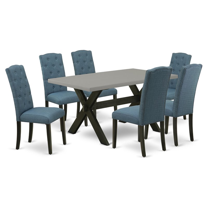 East West Furniture X-Style 7-piece Wood Kitchen Table Set in Black