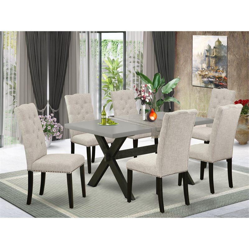 East West Furniture X-Style 7-piece Dining Table and Chair Set in Dark Brown