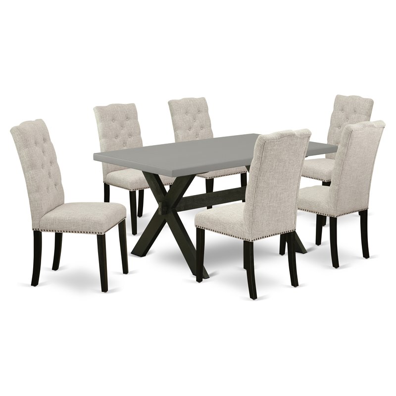 East West Furniture X-Style 7-piece Dining Table and Chair Set in Dark Brown