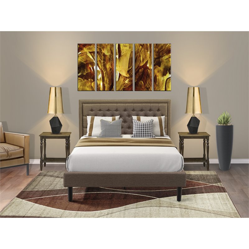 East West Furniture 3-piece Traditional Wood Queen Bed Set in Brown Finish